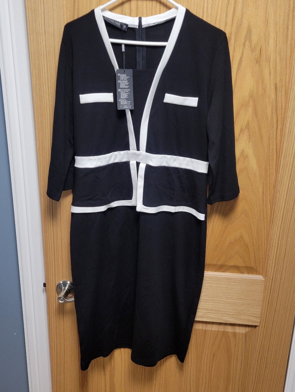 Black and White Midi Dress with Contrast Trim